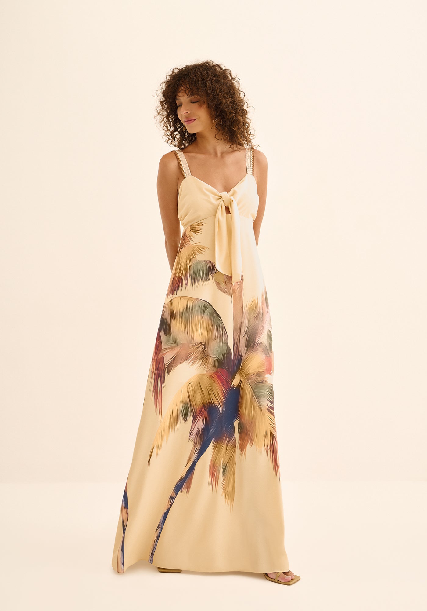 Vestido Estampado De Alças Longo Lez a Lez Feminino 5855e