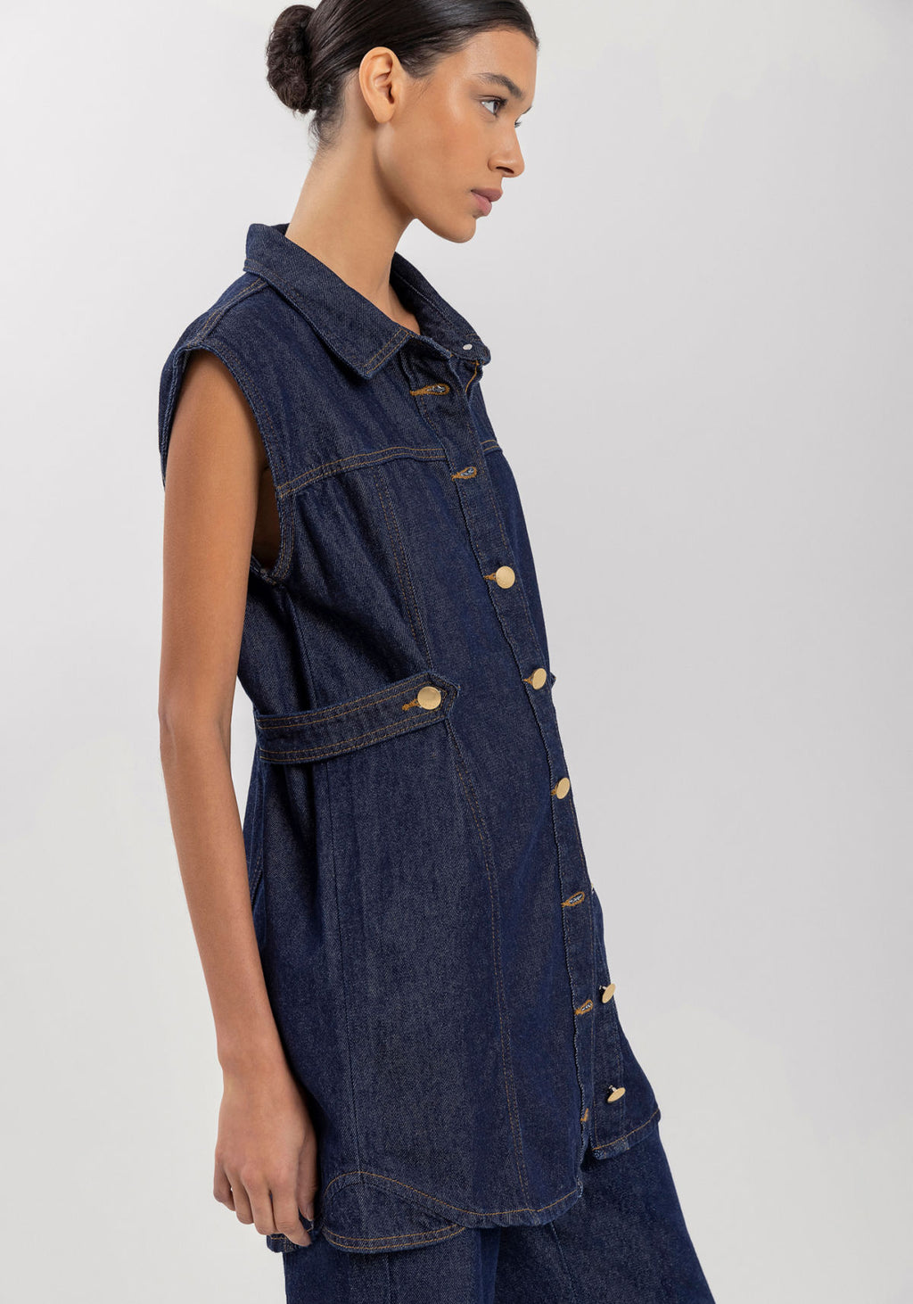 Colete Jeans Alongado Com Botões Lez A Lez Feminino 0832E