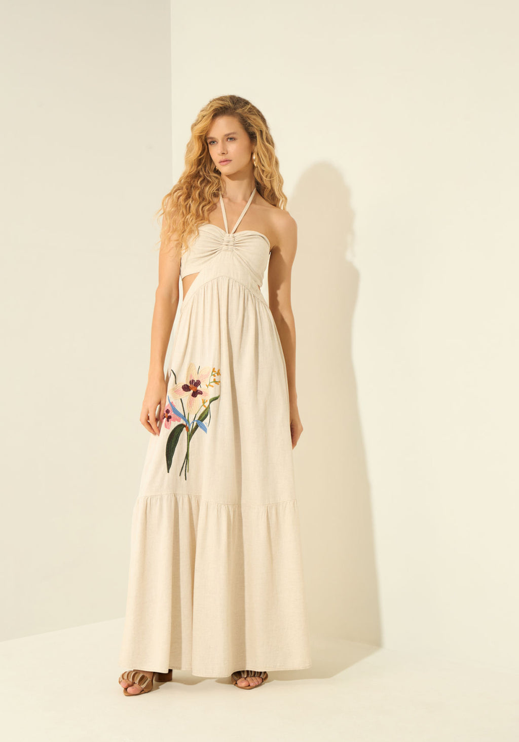 Vestido Longo Frente Única Em Linho Lez A Lez Feminino 0179E