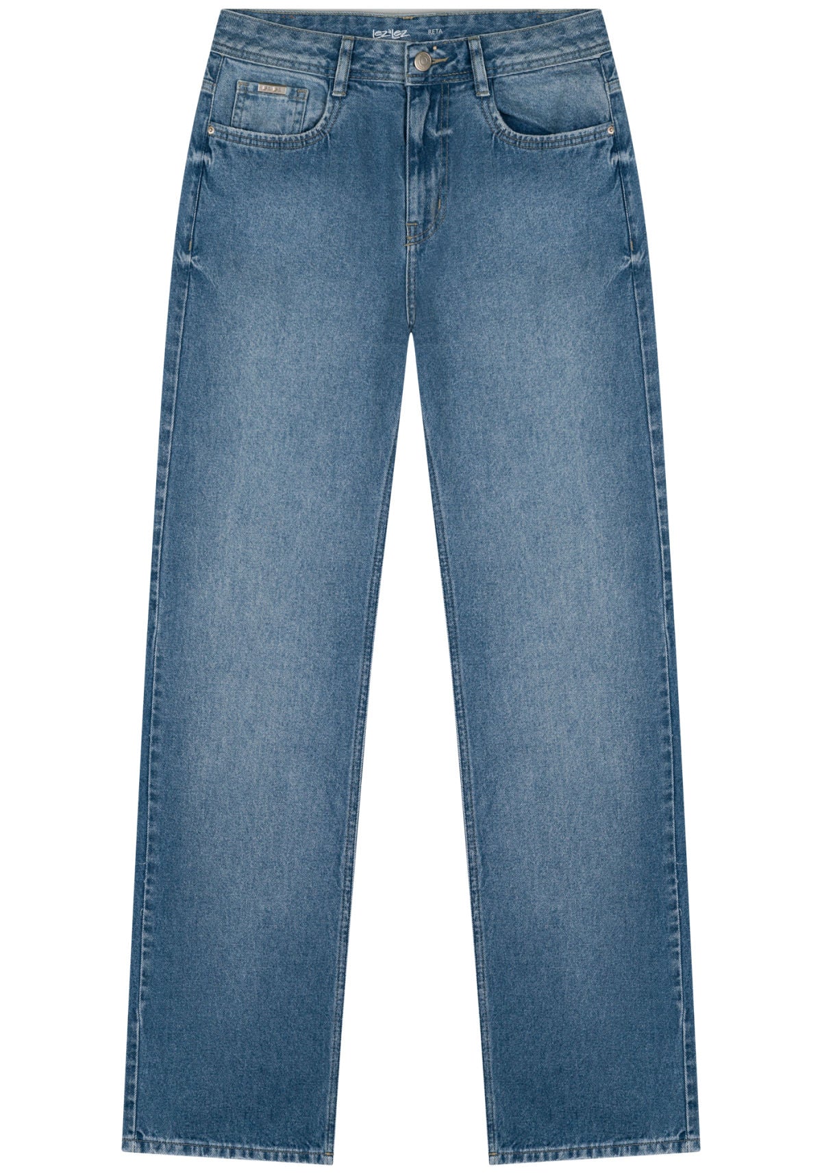 Calça Jeans Reta Com Cintura Alta E Bolsos
