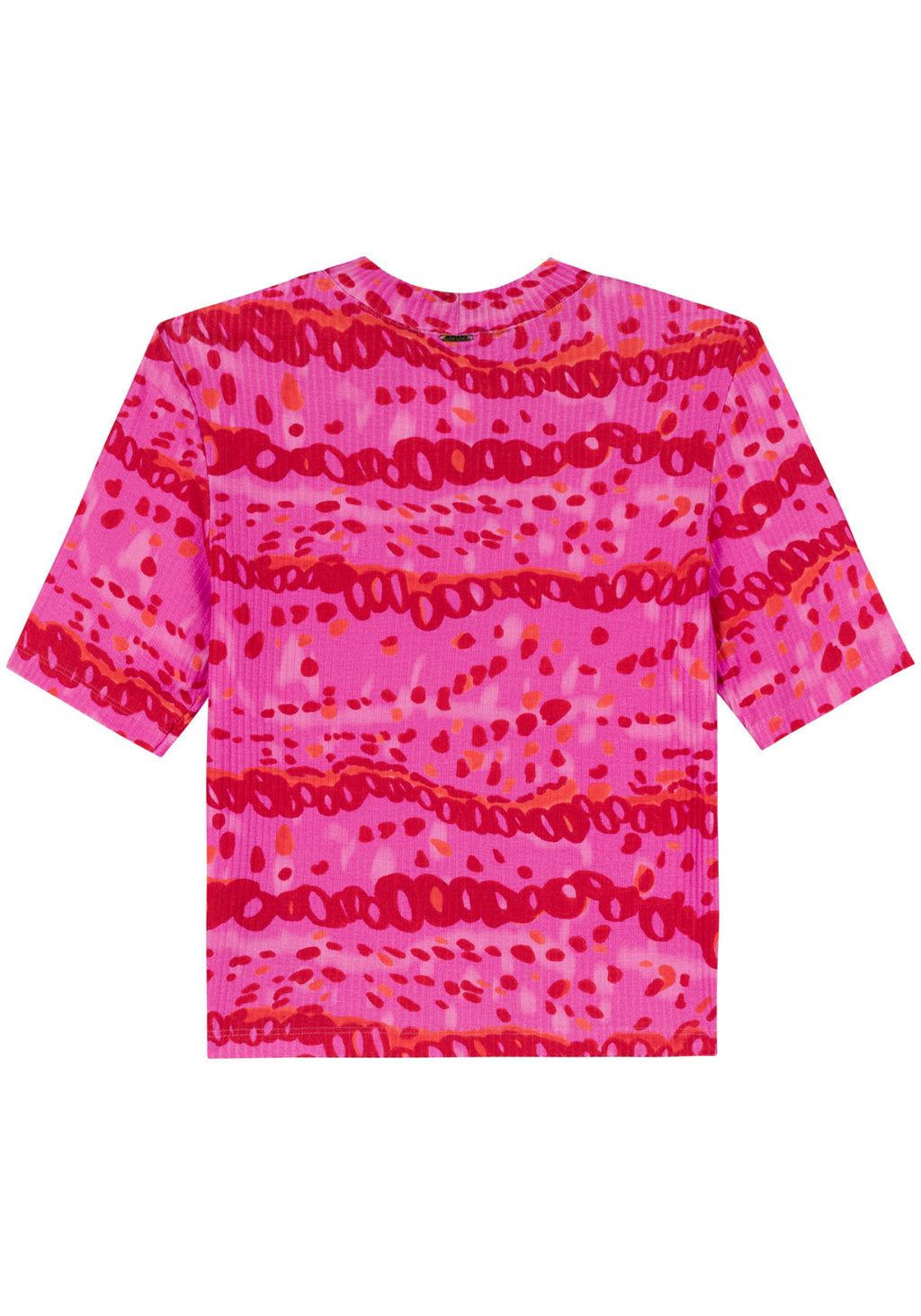 Blusa Estampada Canelada De Mangas Lez A Lez Feminino 9344E