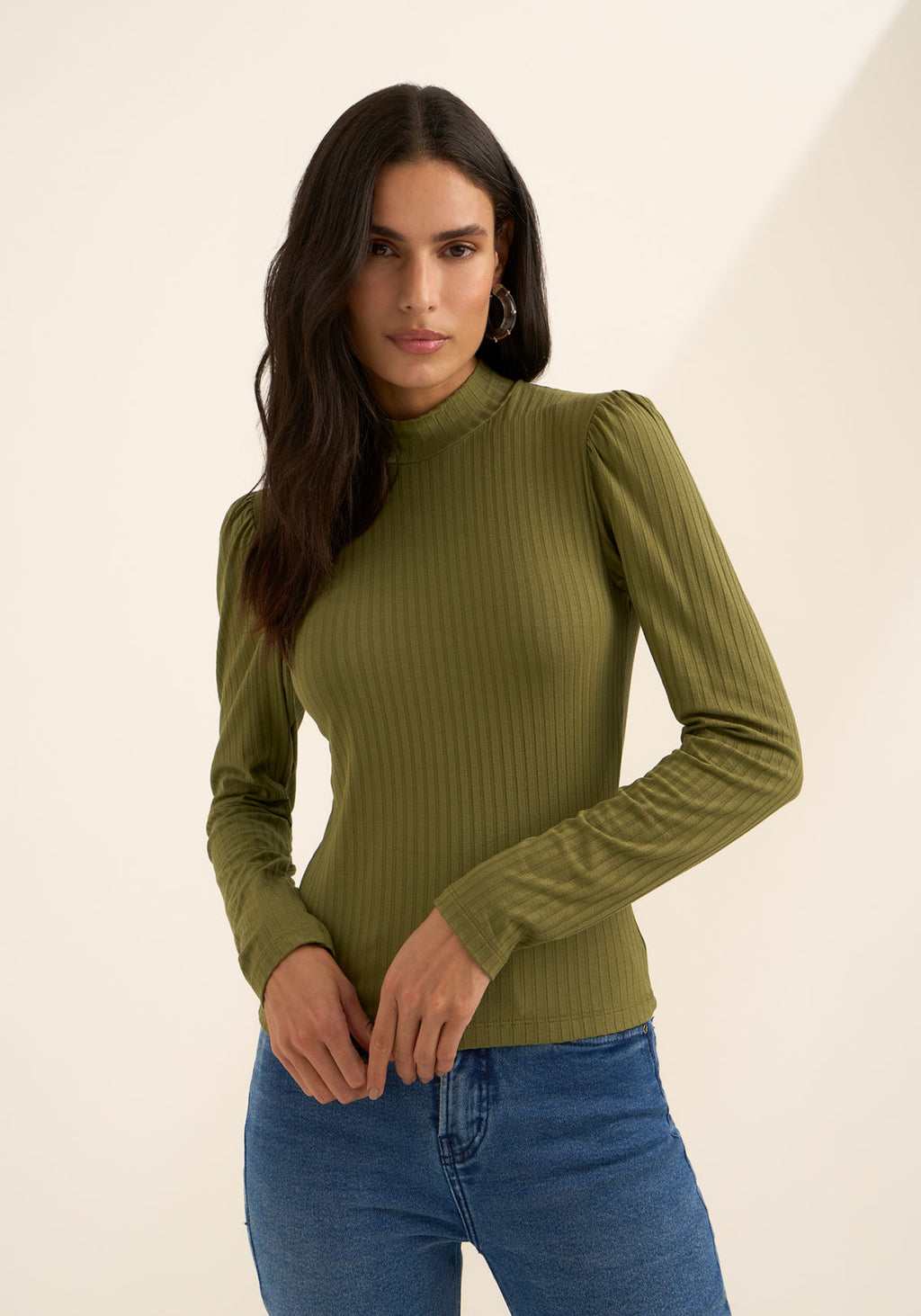 Blusa De Mangas Longas Com Gola Lez A Lez Feminino 9137E