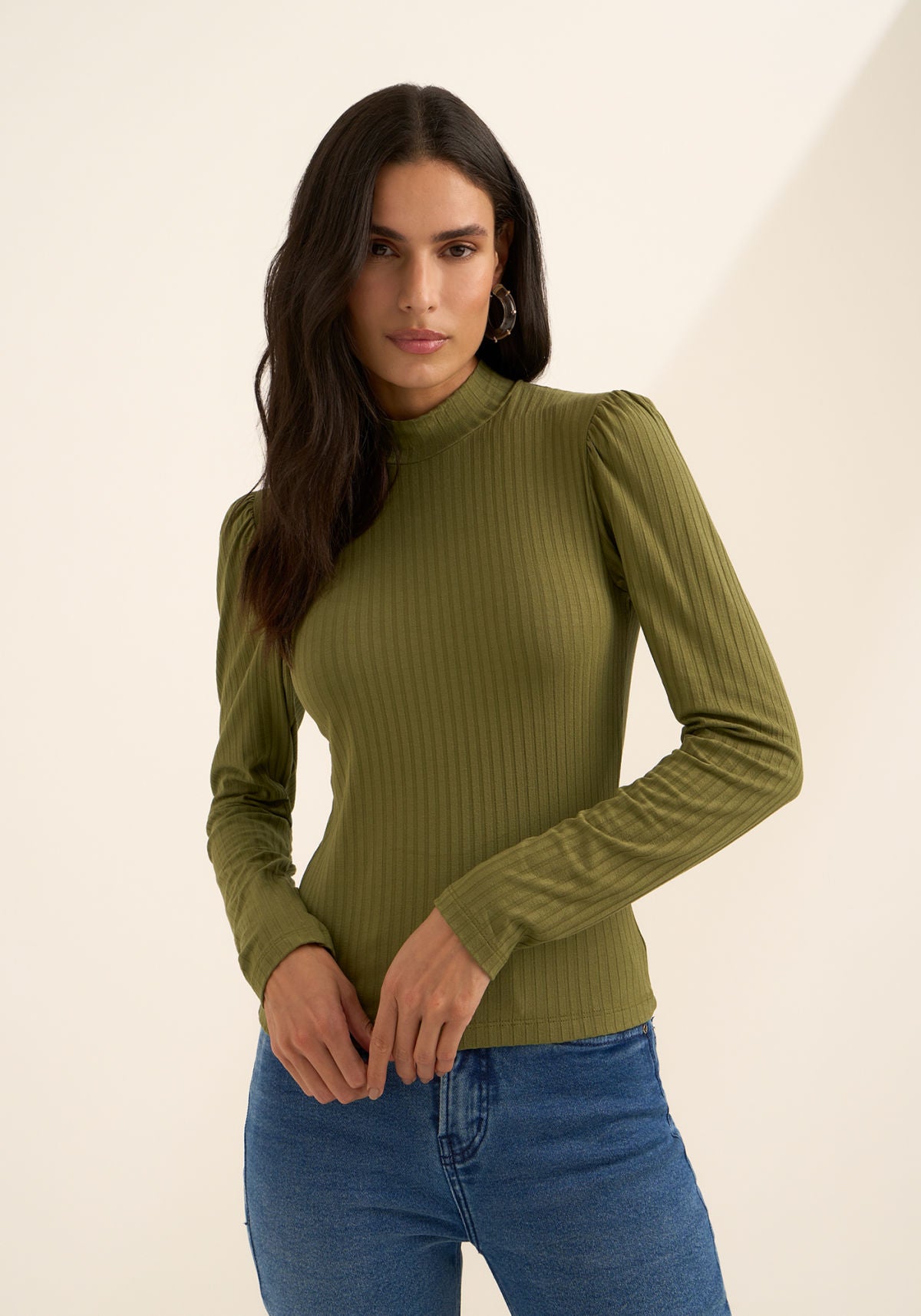 Blusa De Mangas Longas Com Gola Lez A Lez Feminino 9137E