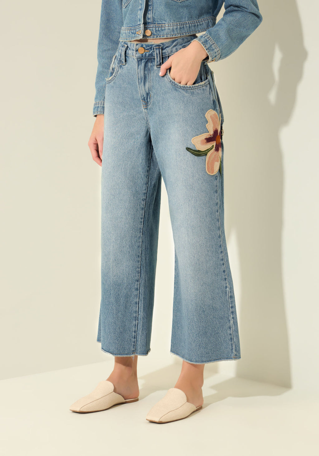 Calça Wide Leg Jeans Cropped Lez A Lez Feminino 0215E
