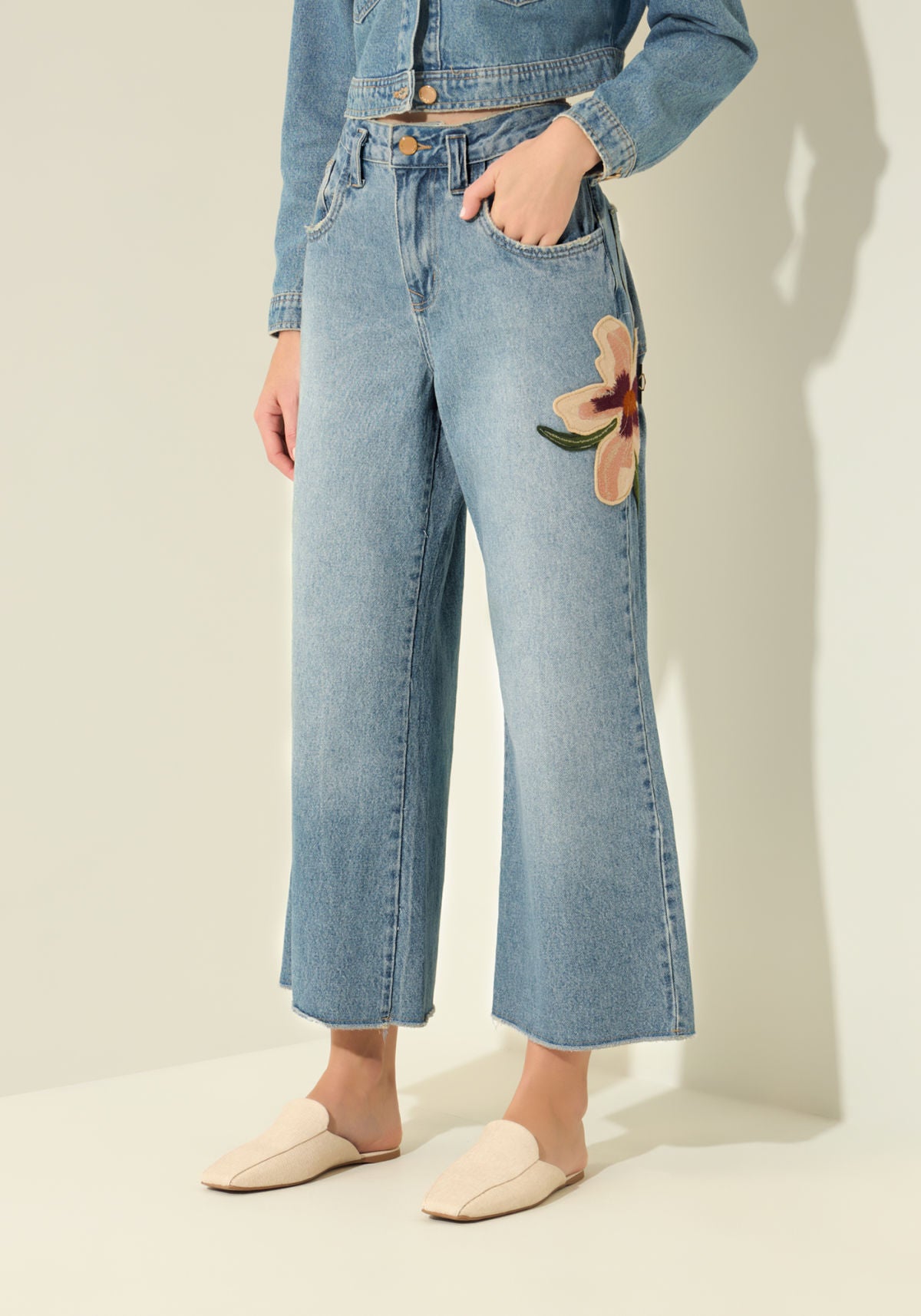Calça Wide Leg Jeans Cropped Lez A Lez Feminino 0215E