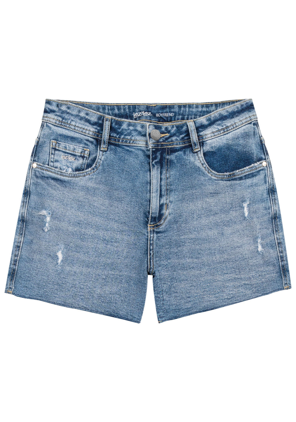 Shorts Jeans Boyfriend com Bordado Lez A Lez Feminino 7979L