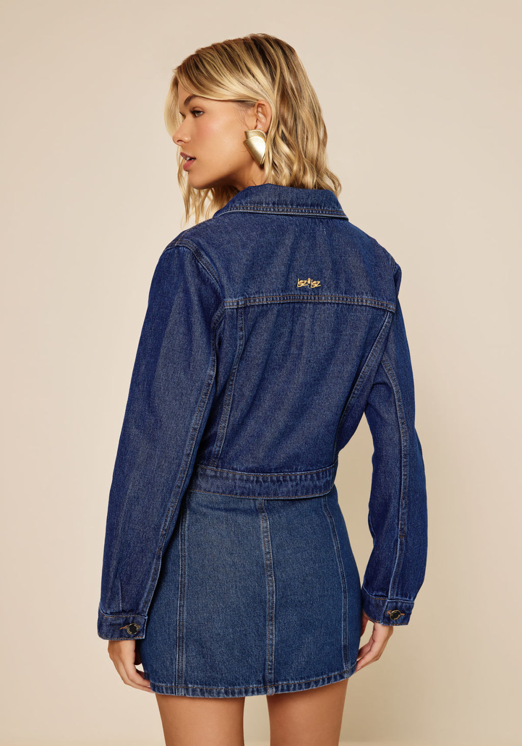 Jaqueta Jeans Cropped De Mangas Lez A Lez Feminino 0983E