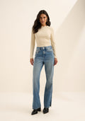 Calça Reta Jeans De Cintura Alta Lez A Lez Feminino 1633E
