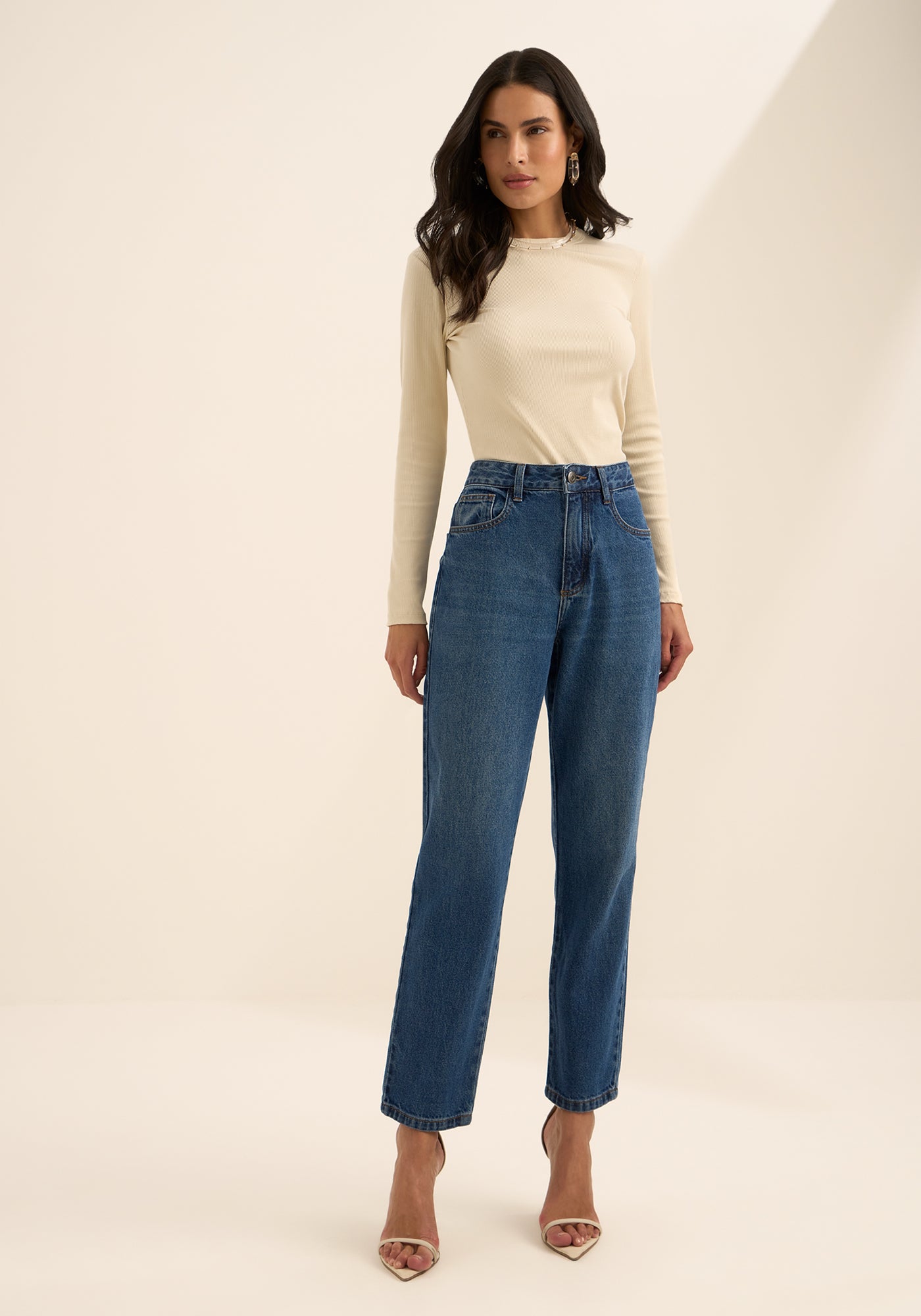 Calça Mom Jeans Com Cintura Alta Lez A Lez Feminino 1604E