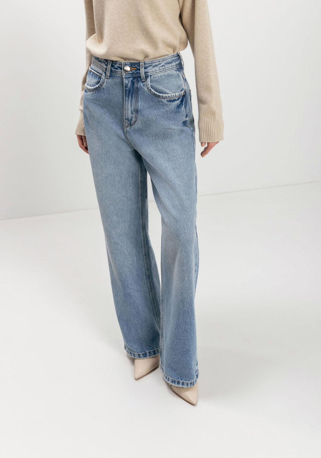 Calça Wide Leg Jeans Com Cintura Lez A Lez Feminino 1548E