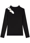 Blusa Canelada De Mangas Longas Lez A Lez Feminino 9256E