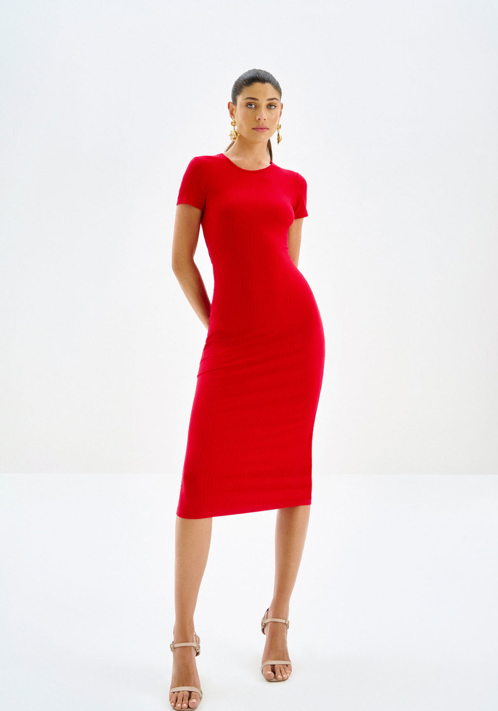 Vestido Midi Canelado com Recorte Lez A Lez Feminino 6901L
