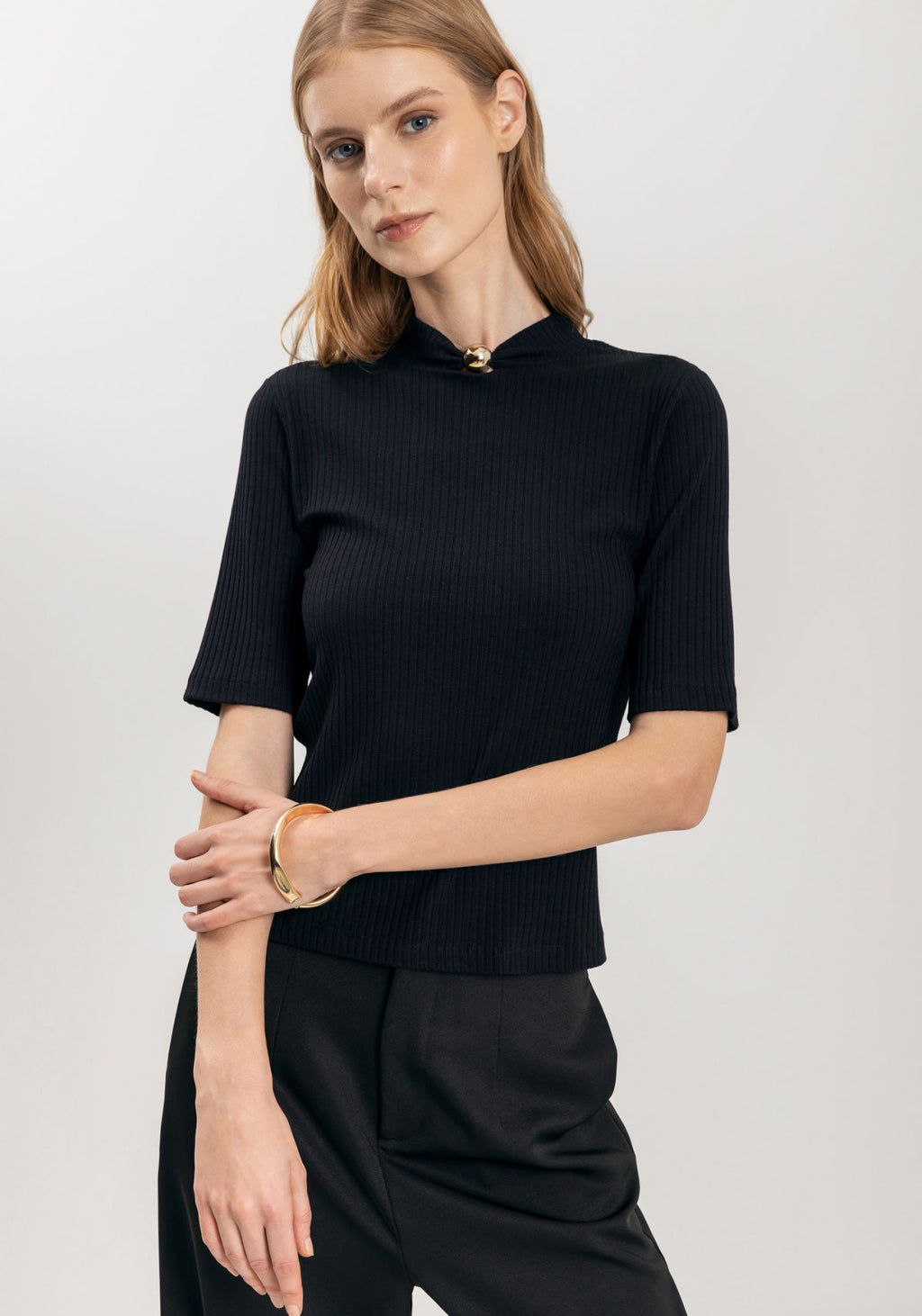 Blusa De Mangas Curtas Em Malha Lez A Lez Feminino 9237E