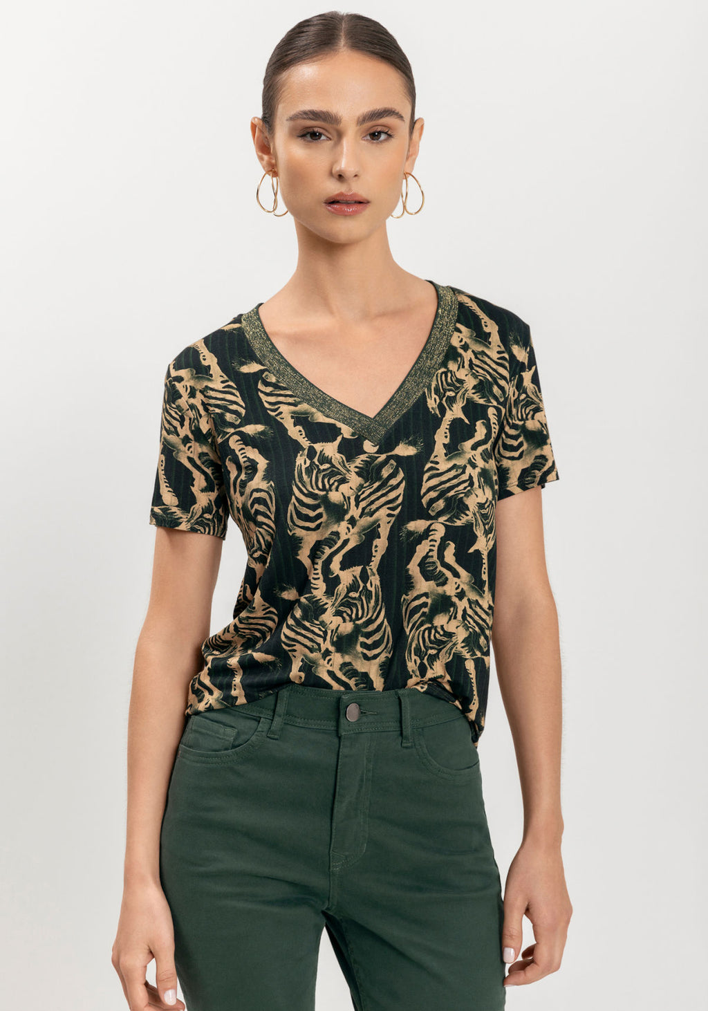 Blusa Estampada Com Mangas Curtas Lez A Lez Feminino 9202E
