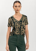 Blusa Estampada Com Mangas Curtas Lez A Lez Feminino 9202E
