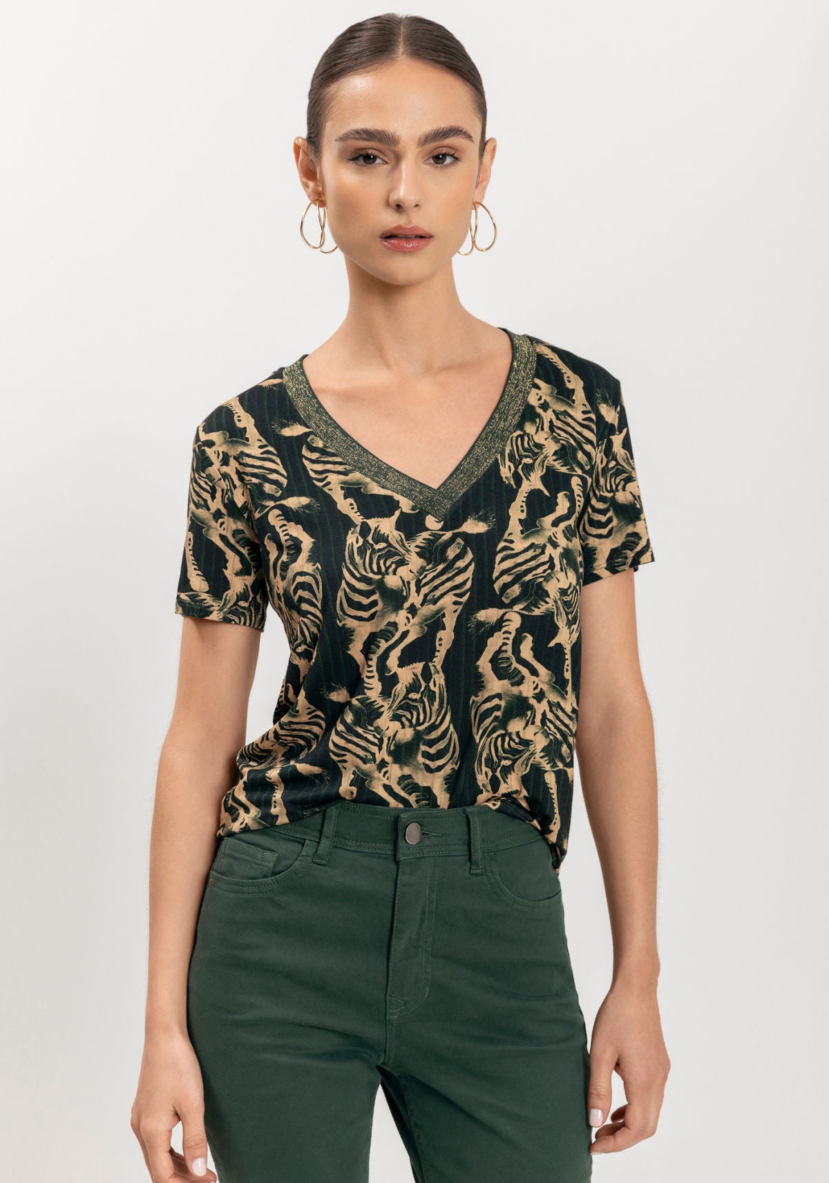 Blusa Estampada Com Mangas Curtas Lez A Lez Feminino 9202E