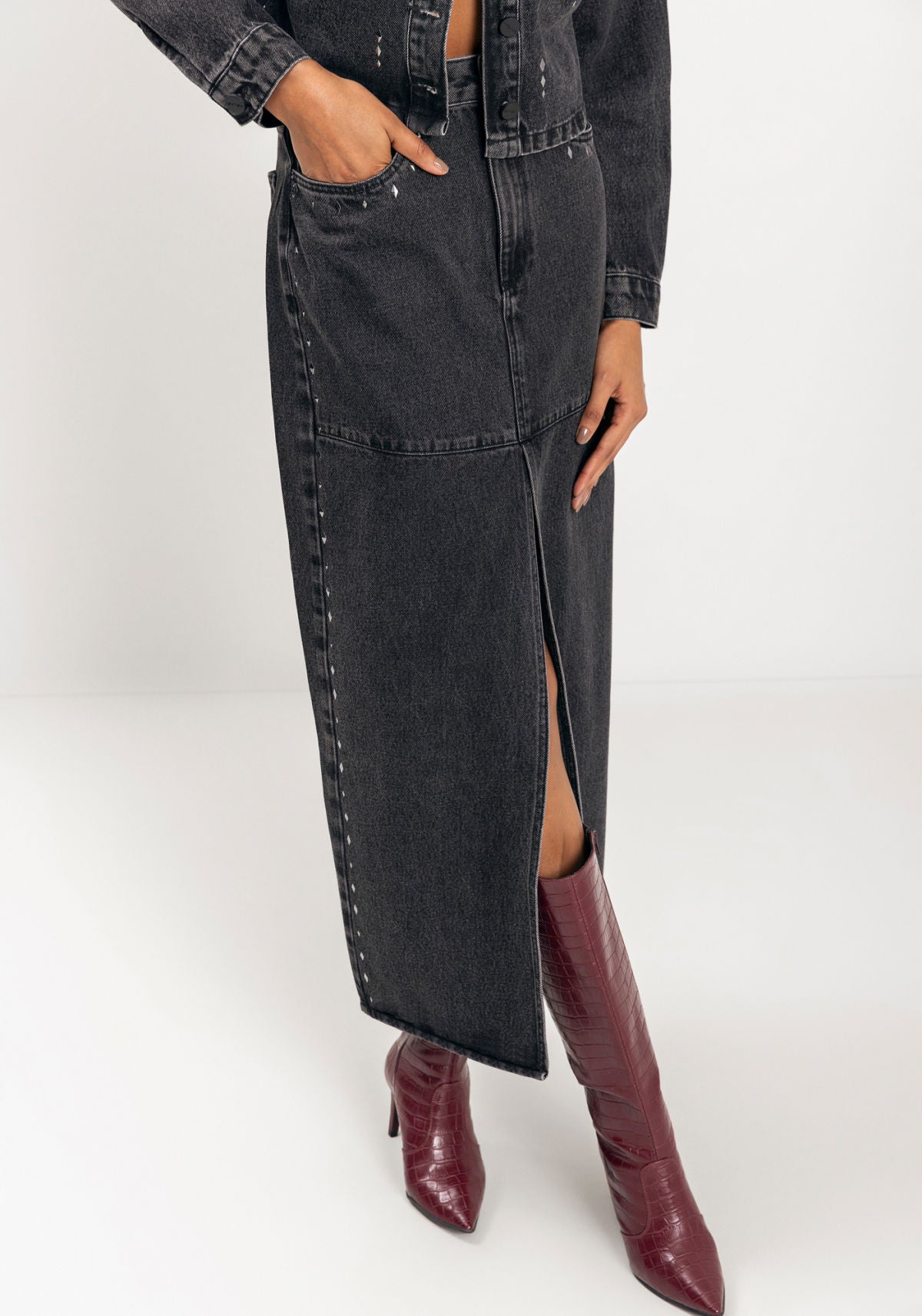 Saia Jeans Longa Com Fenda Lez A Lez Feminino 1572E