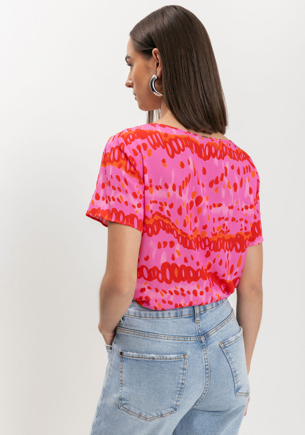 Blusa Estampada Básica De Mangas Lez A Lez Feminino 9203E