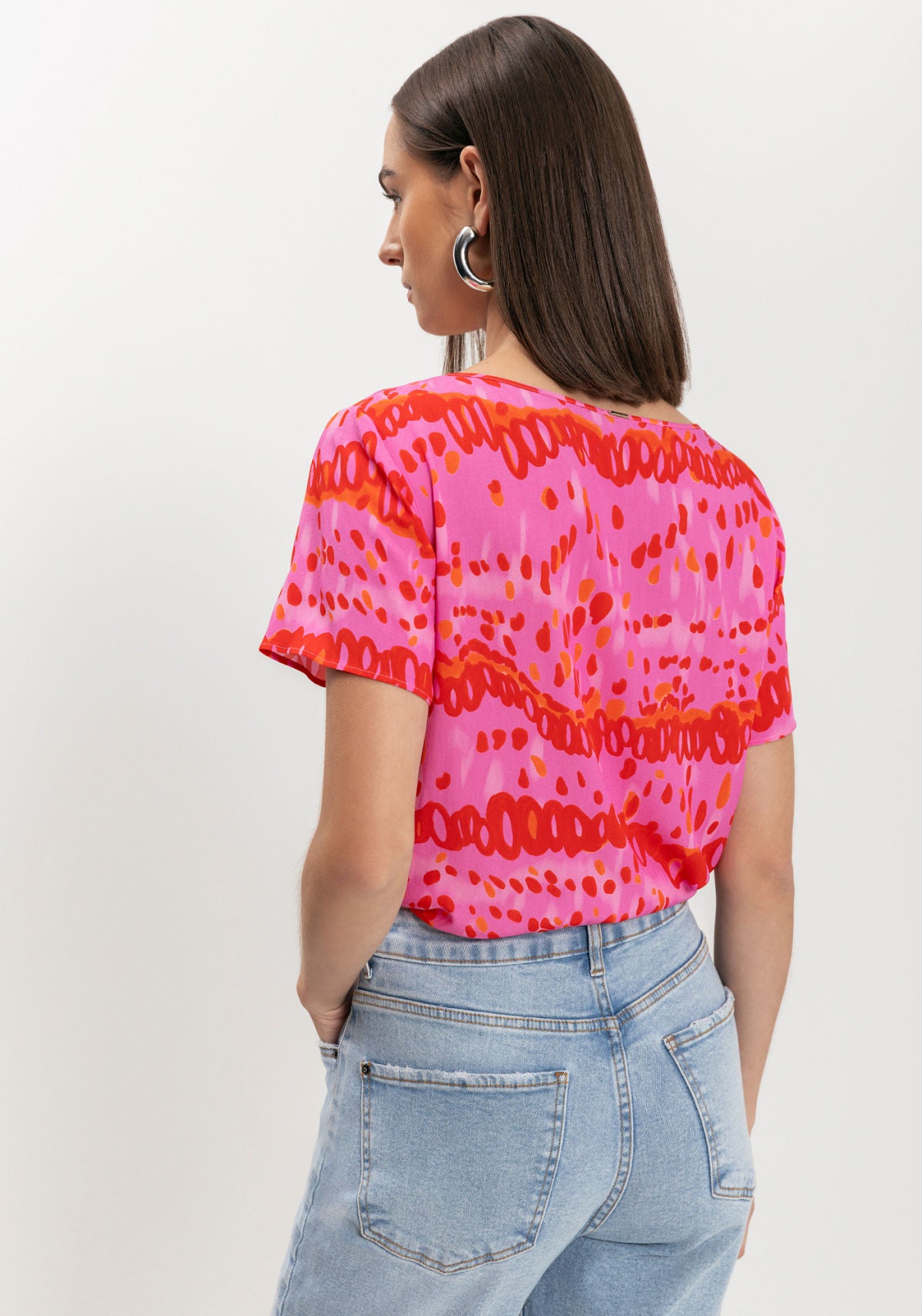 Blusa Estampada Básica De Mangas Lez A Lez Feminino 9203E