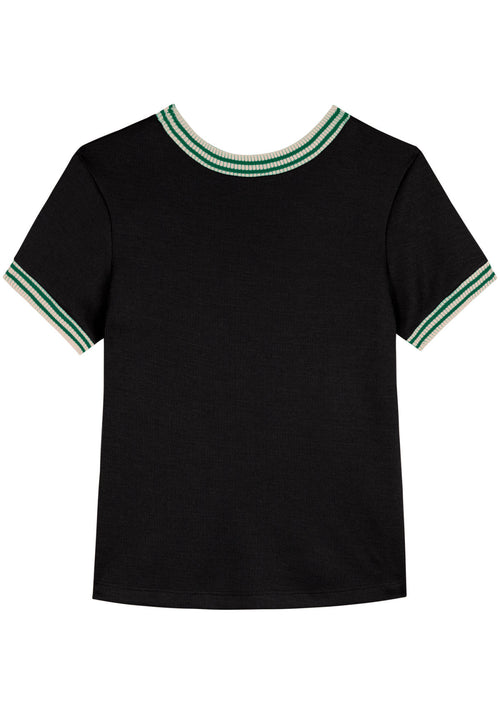 Blusa De Mangas Curtas Em Malha Lez A Lez Feminino 7152E