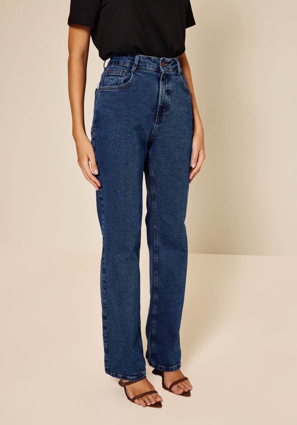 Calça Reta Jeans De Cintura Alta Lez A Lez Feminino 0941E