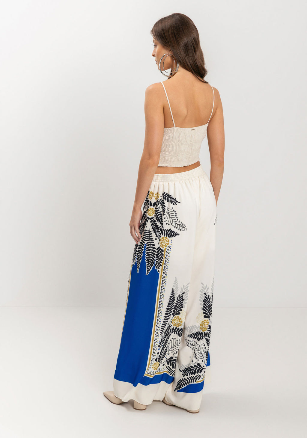 Calça Pantalona De Cintura Alta Com Cós Elástico