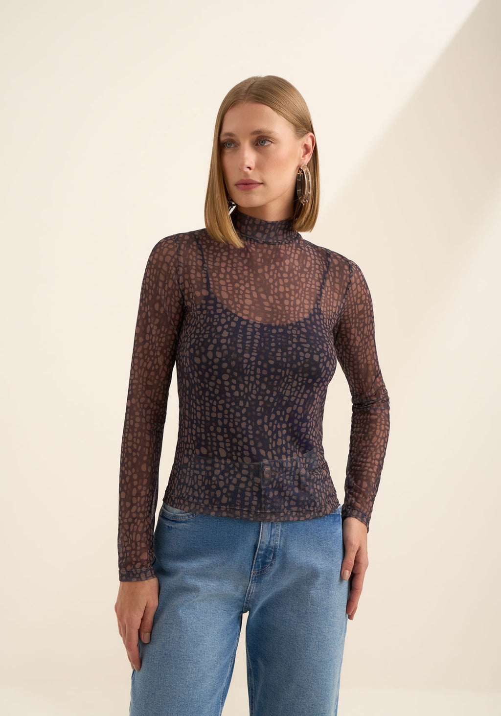 Blusa De Mangas Longas Em Tule Lez A Lez Feminino 9553E