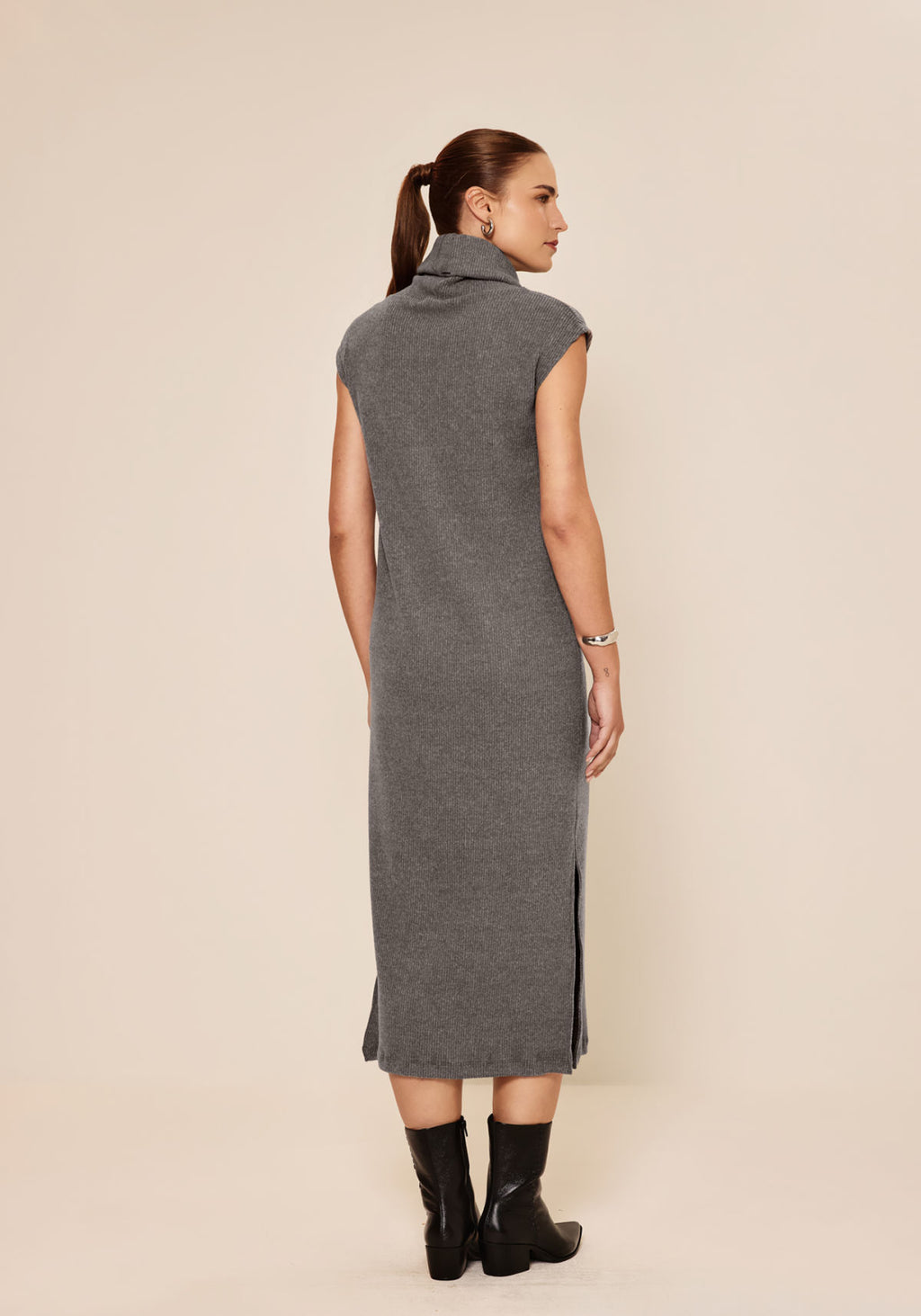 Vestido Canelado De Mangas Curtas Lez A Lez Feminino 7895E