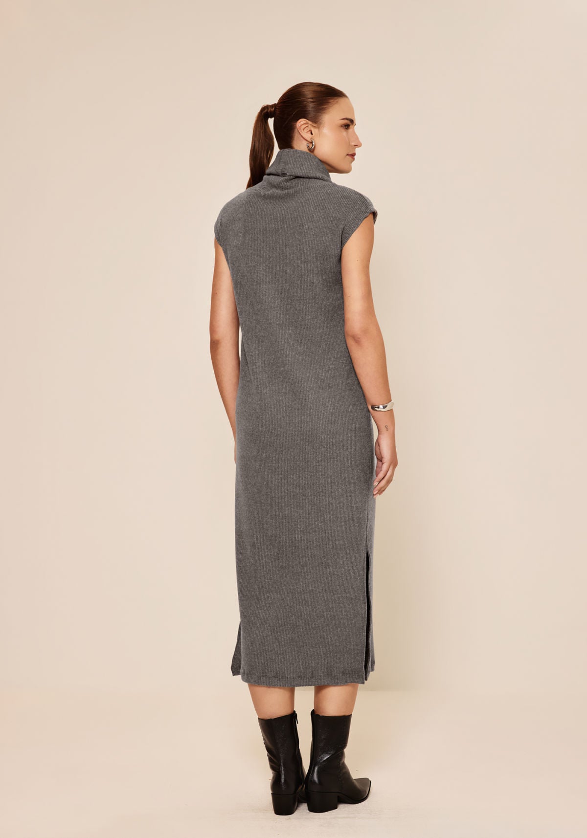 Vestido Canelado De Mangas Curtas Lez A Lez Feminino 7895E