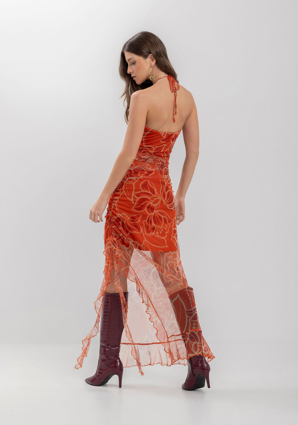 Vestido Longo Em Tule Estampado Lez A Lez Feminino 7518E
