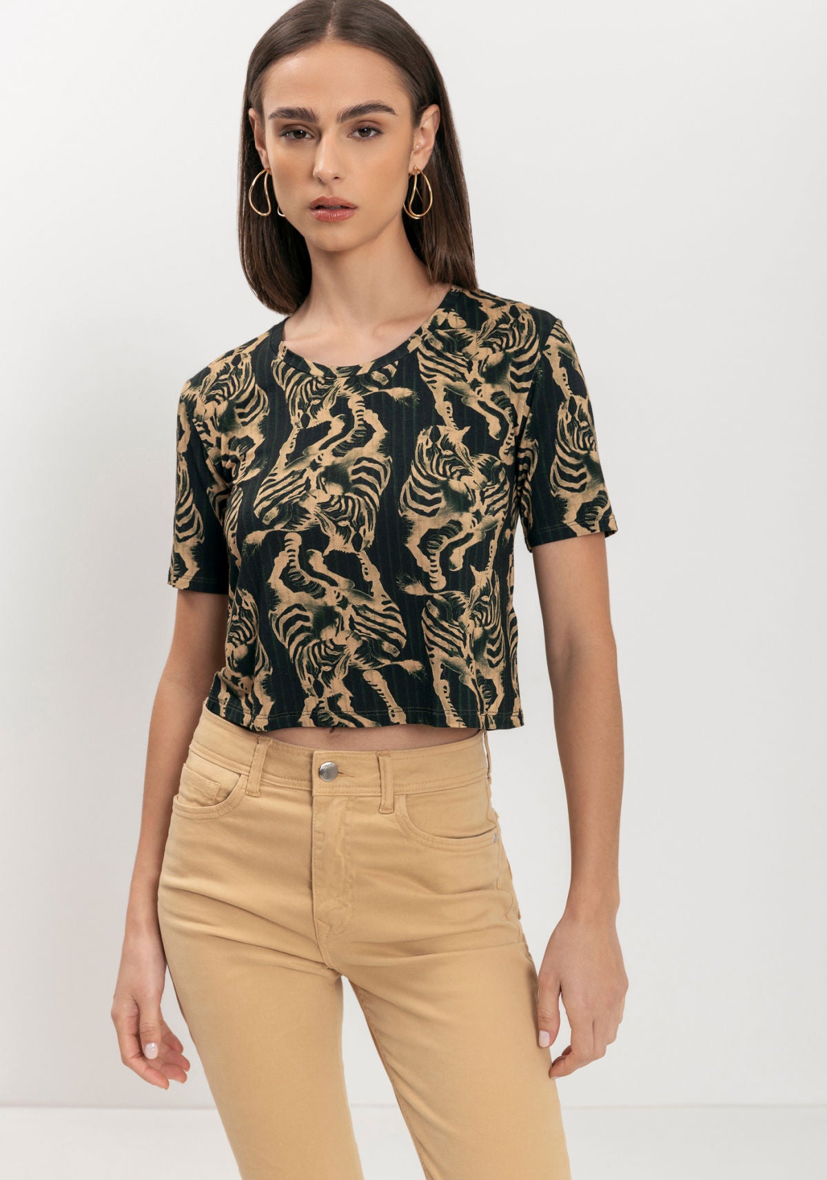 Blusa Curta Estampada Em Malha Lez A Lez Feminino 9042E