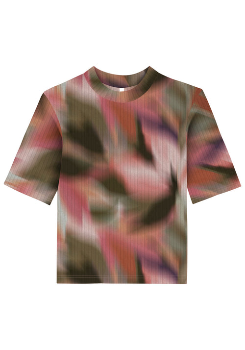 Blusa Canelada Estampada com Gola Lez A Lez Feminino 6709L