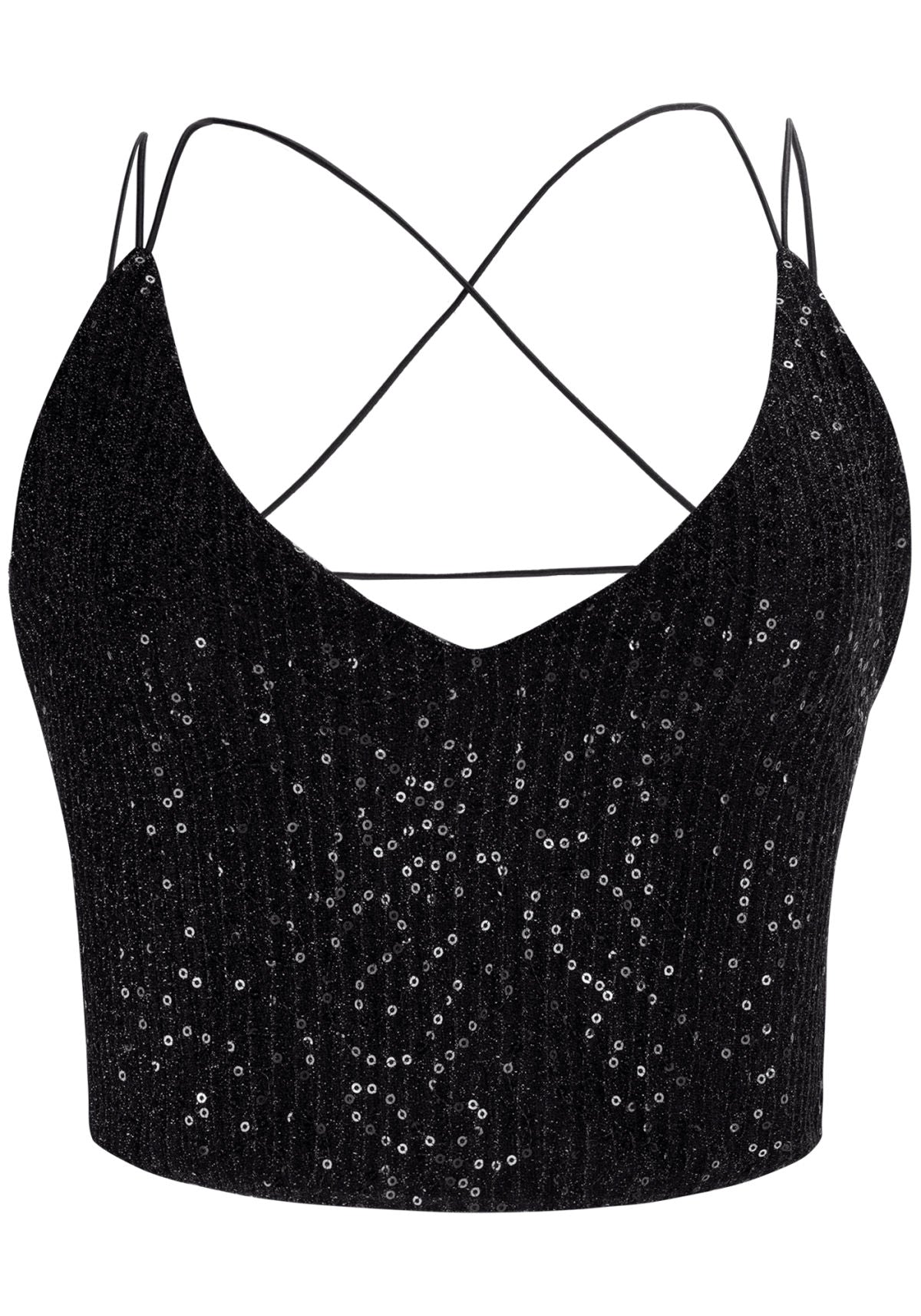 Blusa Cropped em Paetês com Recorte Lez A Lez Feminino 7707L