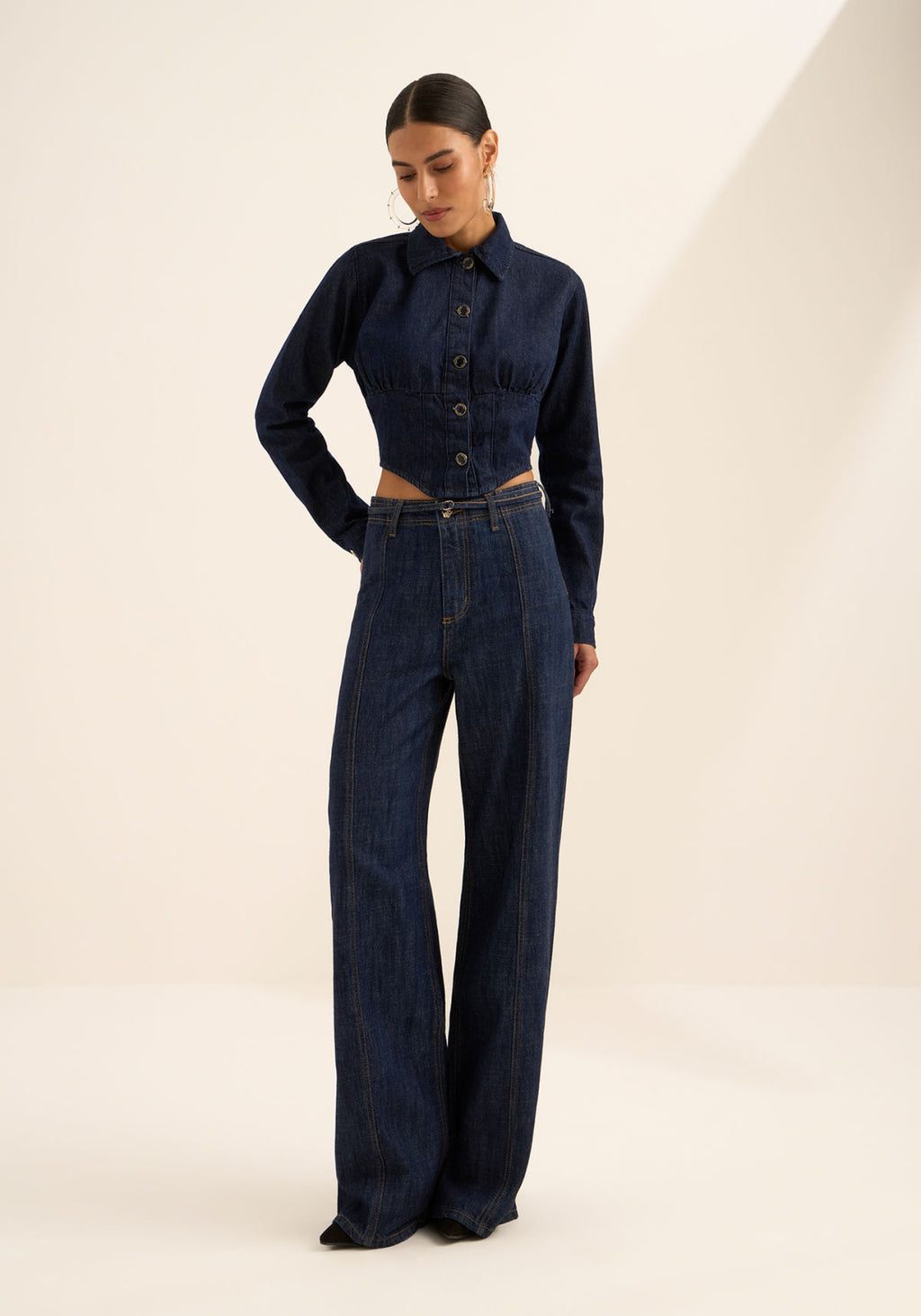Camisa Cropped Jeans Com Mangas Lez A Lez Feminino 0987E