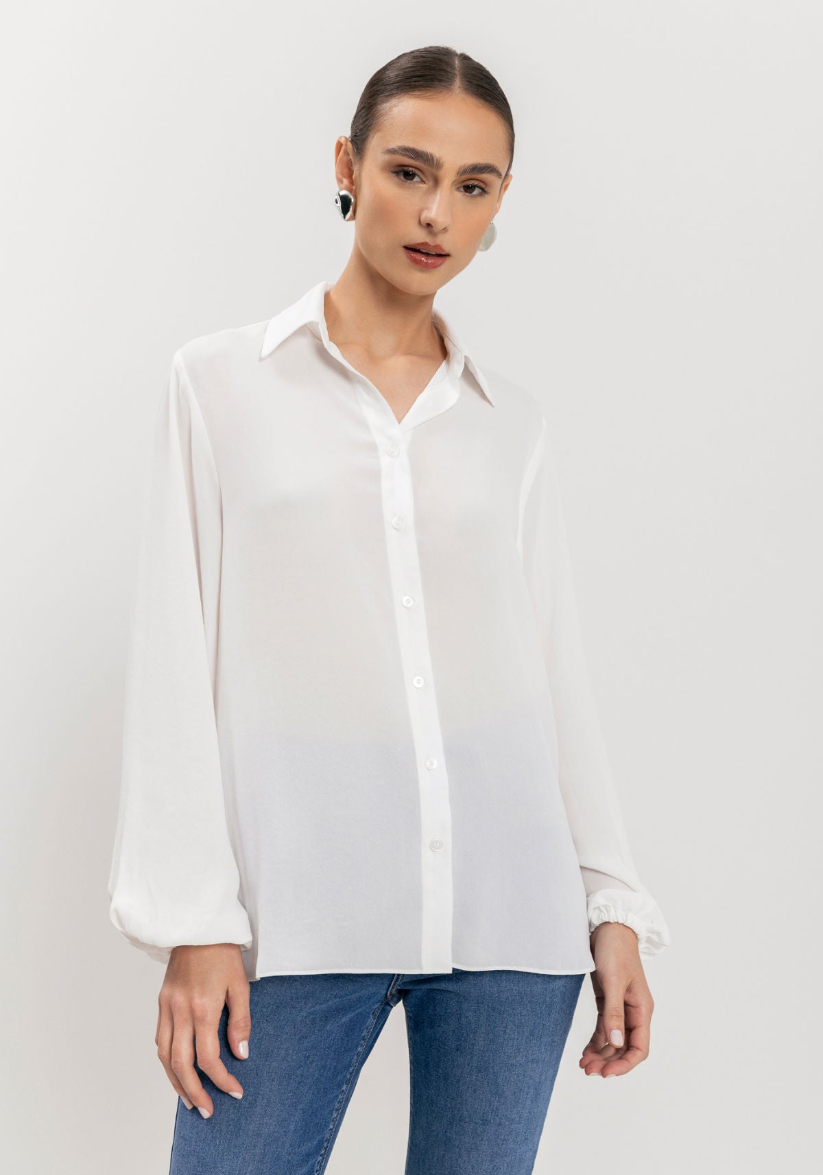 Camisa Lisa Alongada Com Mangas Lez A Lez Feminino 9163E