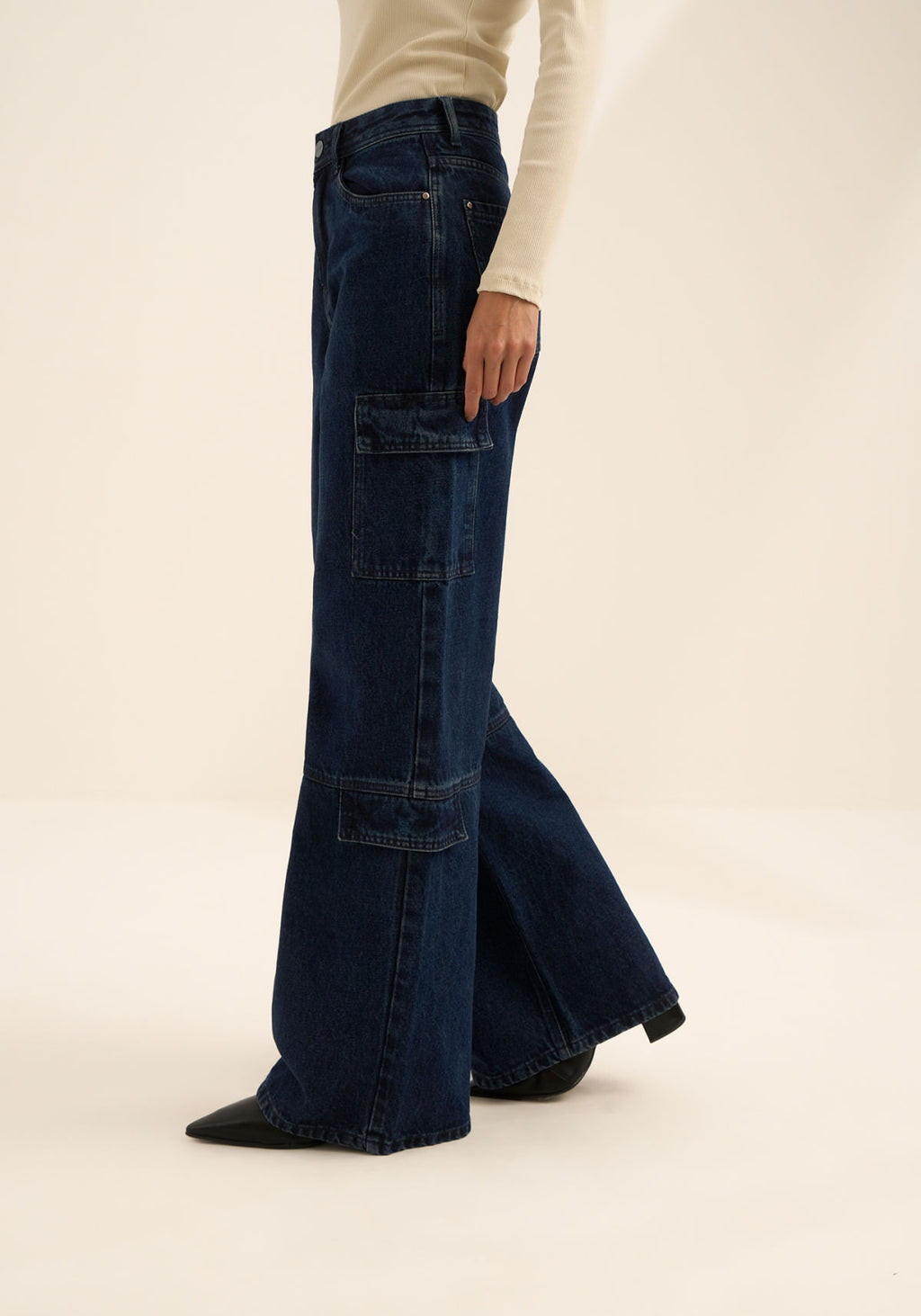 Calça Jeans Wide Leg Bolsos Cargo Lez A Lez Feminino 1643E
