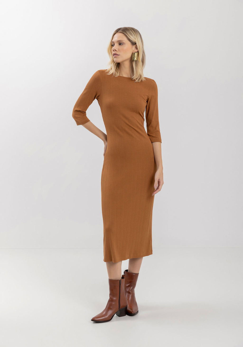 Vestido Midi Em Malha Canelada Lez A Lez Feminino 7267E