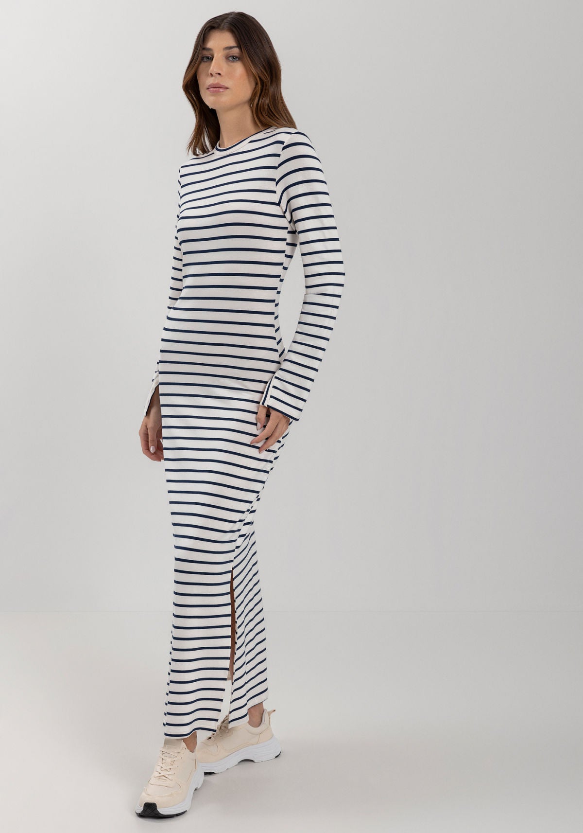 Vestido Midi Chá Listrado Lez A Lez Feminino 7301E