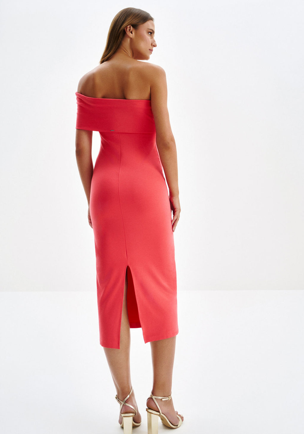 Vestido Midi Justo com Decote Um Lez A Lez Feminino 6921L