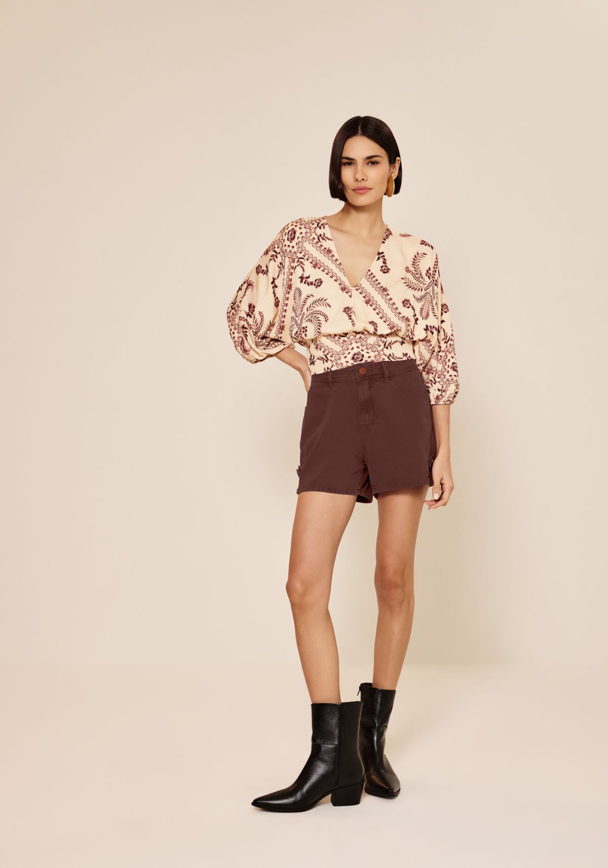 Blusa Estampada Com Mangas 3/4 Lez A Lez Feminino 7844E