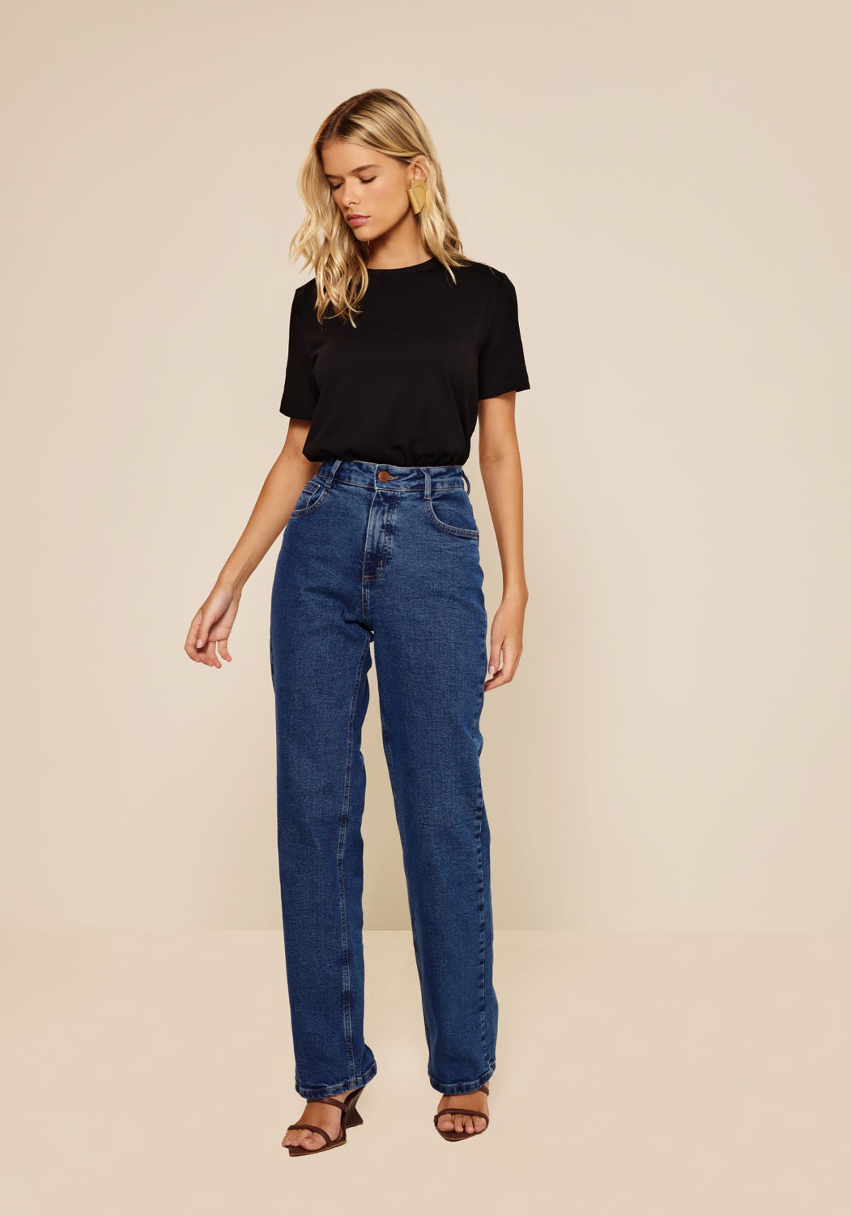 Calça Reta Jeans De Cintura Alta Lez A Lez Feminino 0941E
