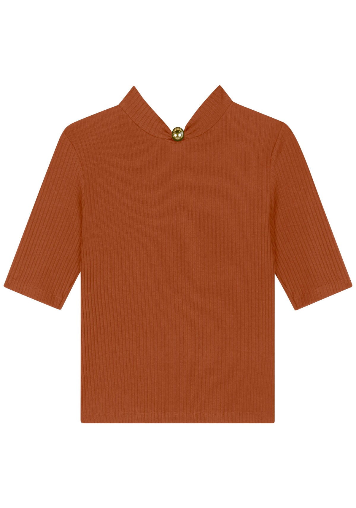 Blusa De Mangas Curtas Em Malha Lez A Lez Feminino 9237E