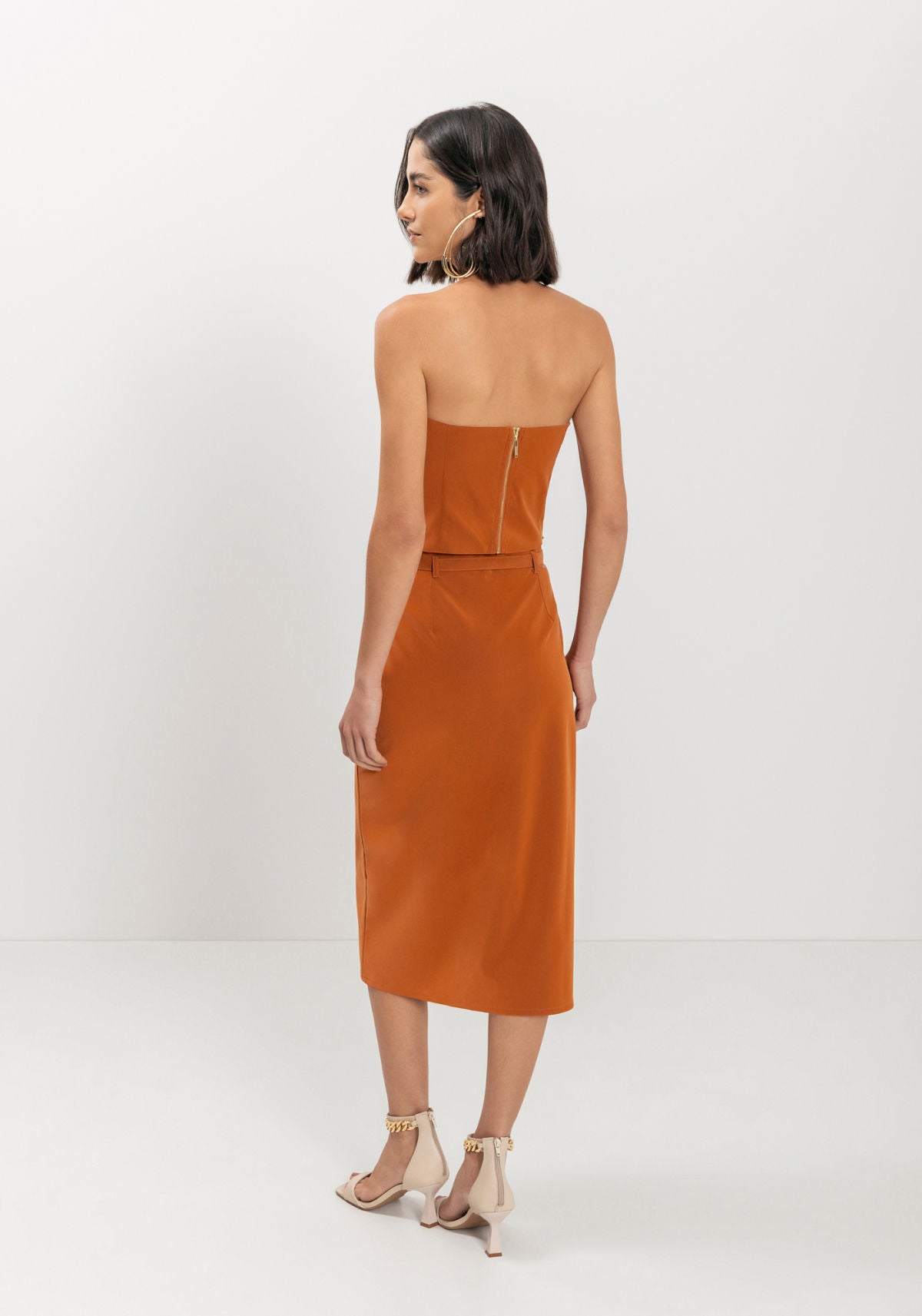 Saia Midi De Cintura Alta Com Fenda Lez A Lez Feminino 9084E