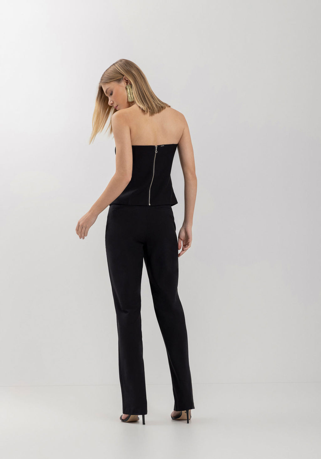 Calça Reta Em Bengaline Com Cintura Lez A Lez Feminino 7213E
