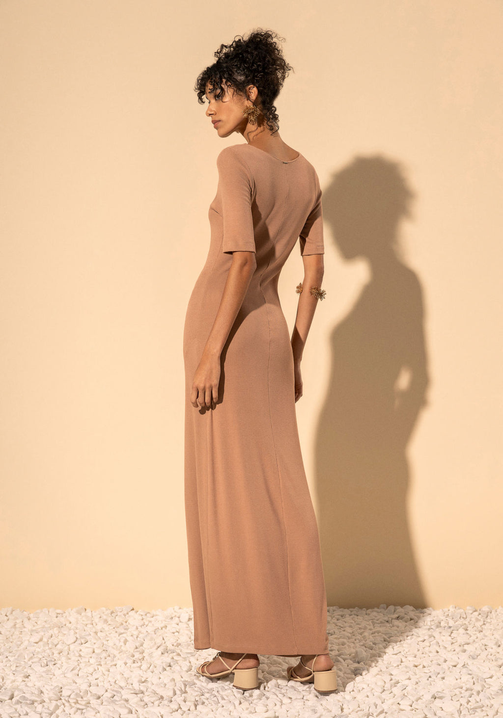 Vestido Canelado Chá De Manga Curta Lez A Lez Feminino 5331E