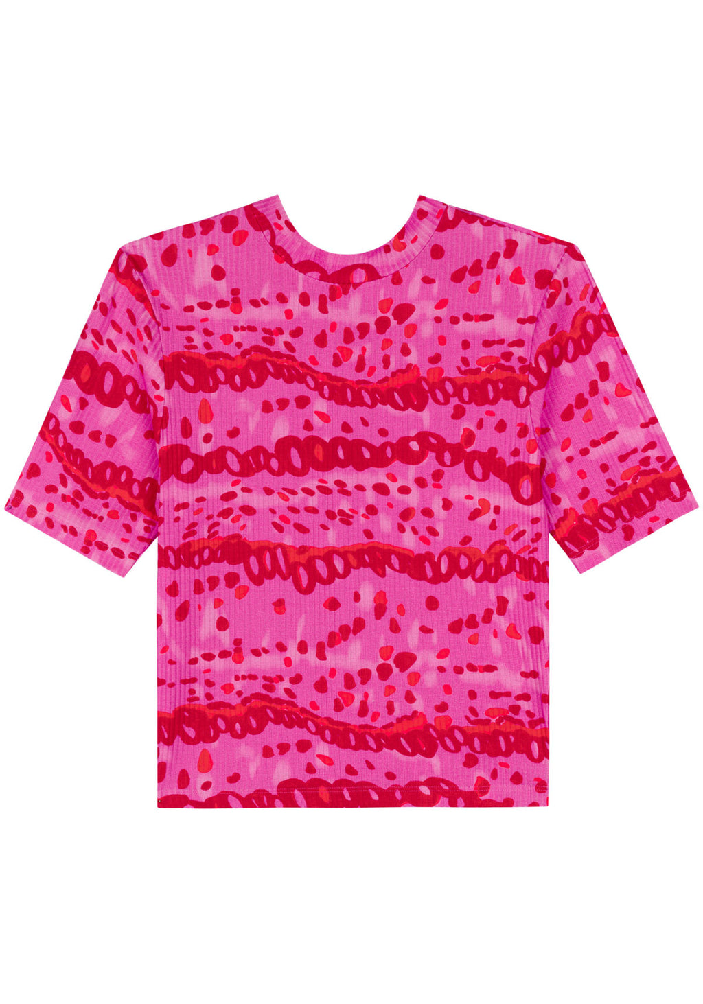 Blusa Estampada Canelada De Mangas Lez A Lez Feminino 9344E