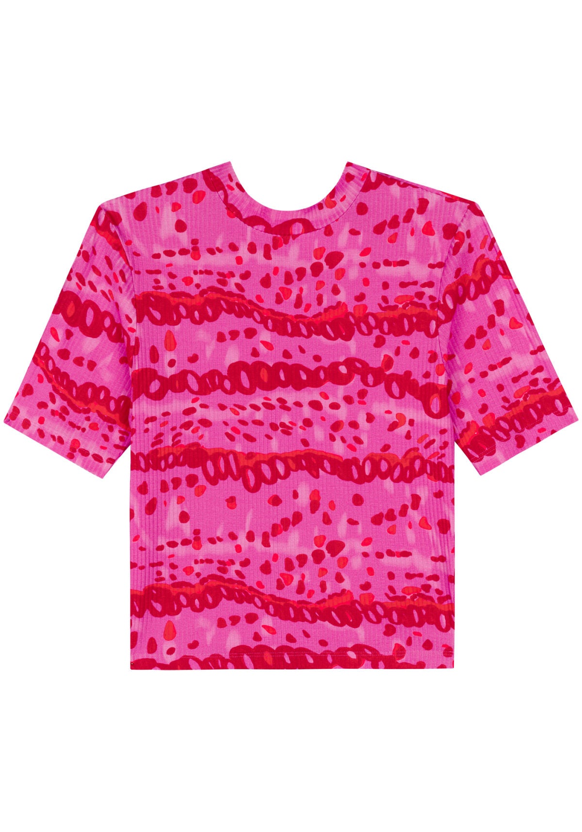 Blusa Estampada Canelada De Mangas Lez A Lez Feminino 9344E