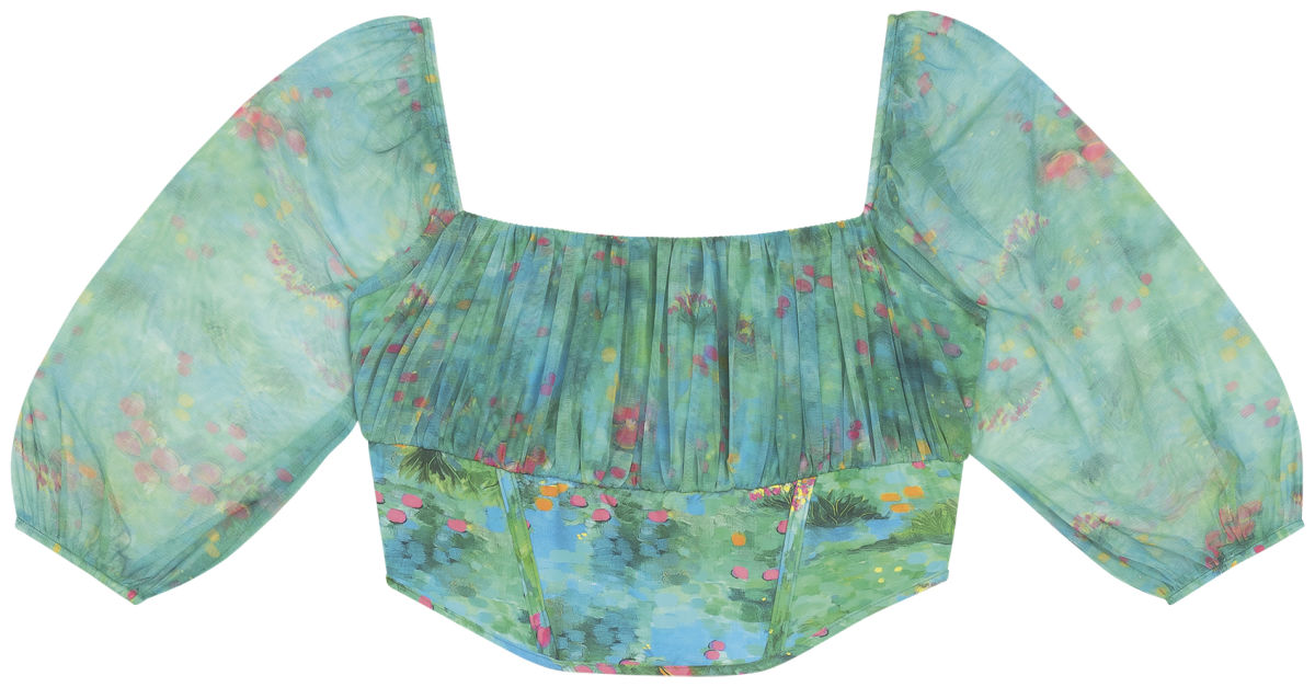Blusa Cropped Estampada com Mangas Lez A Lez Feminino 7266L