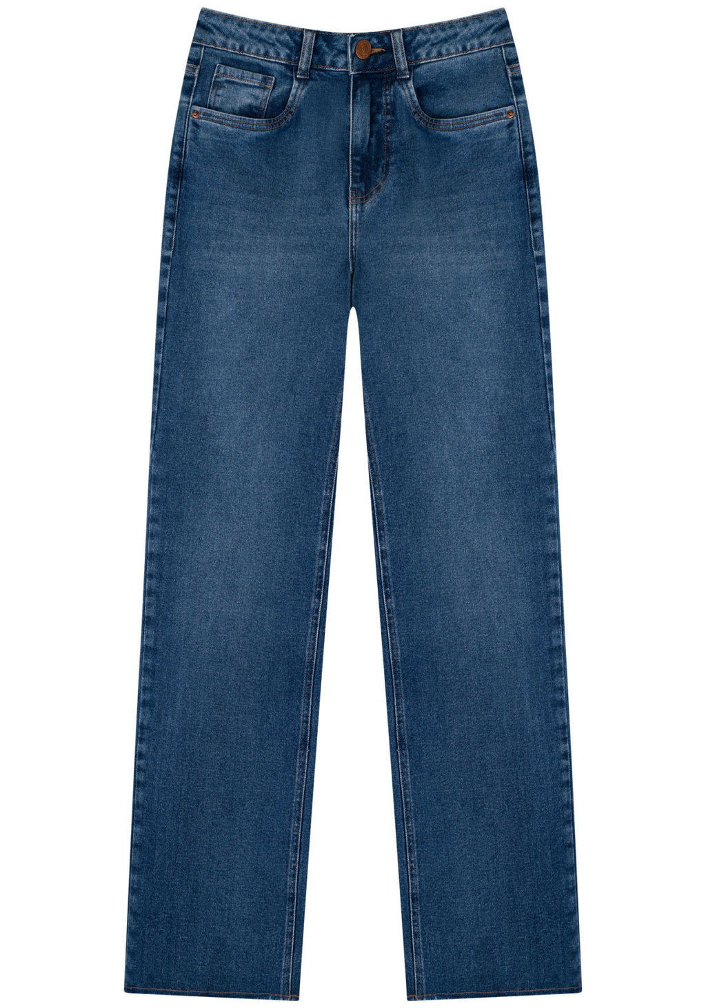 Calça Jeans Reta Com Cintura Alta E Barras A Fio