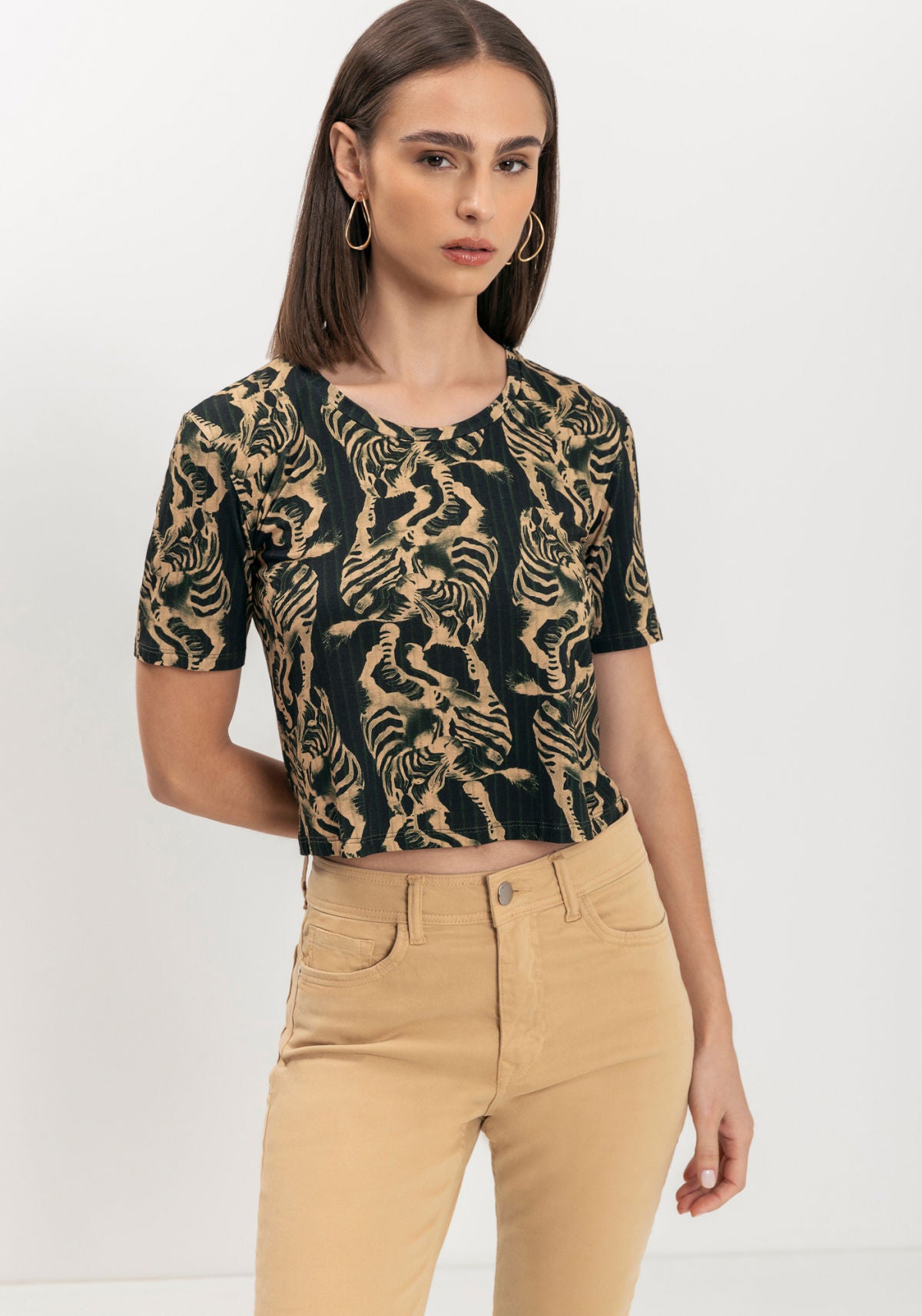 Blusa Curta Estampada Em Malha Lez A Lez Feminino 9042E
